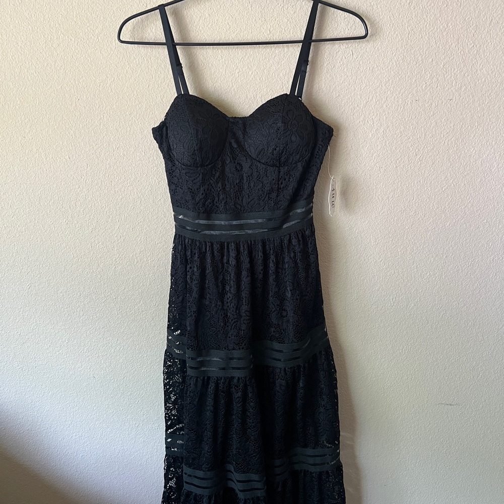 Black Lace tiered  Midi Dress